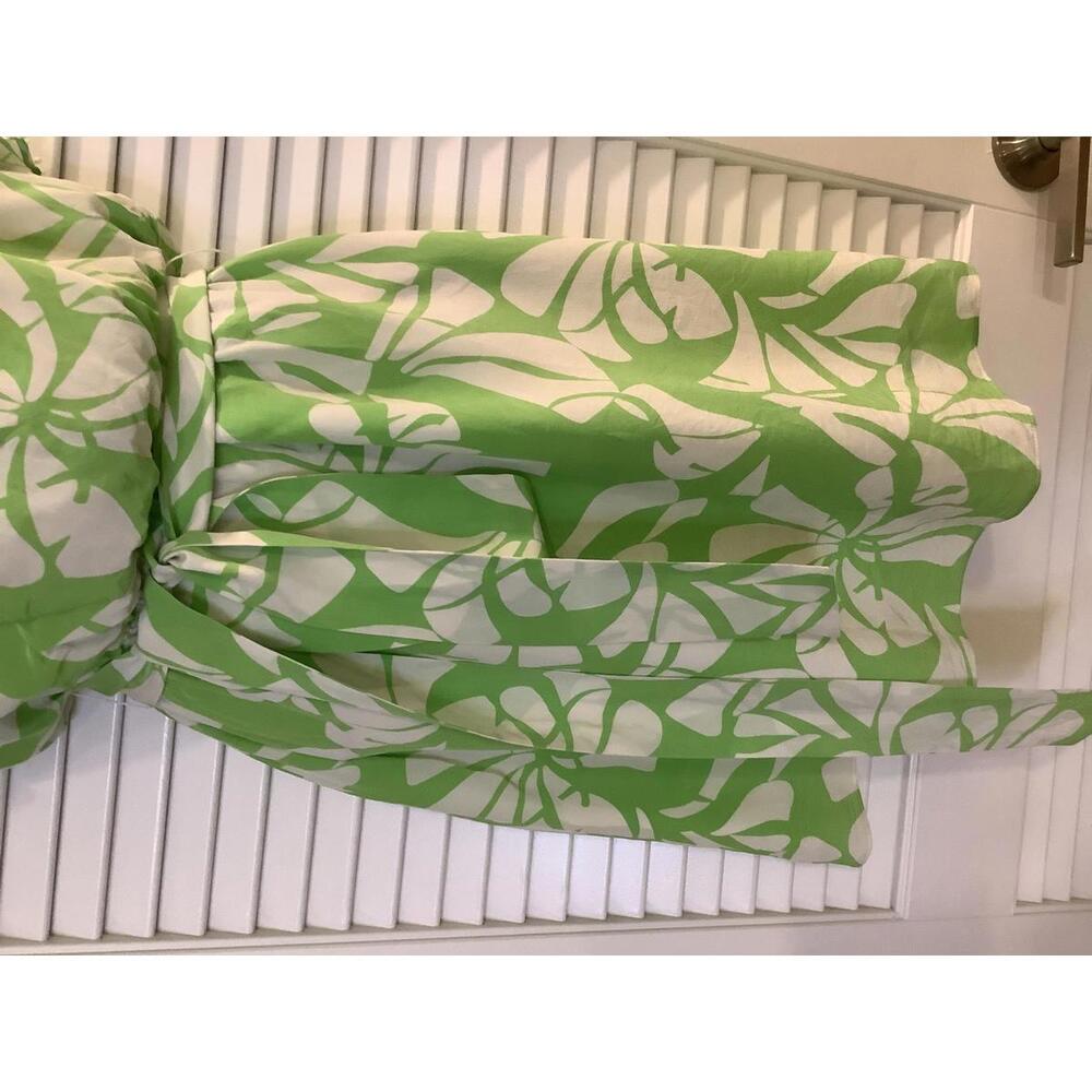Lilly Pulitzer Green Leaf Print Belted Silk Dress Flowy Sporty 0 - Picture 3 of 5